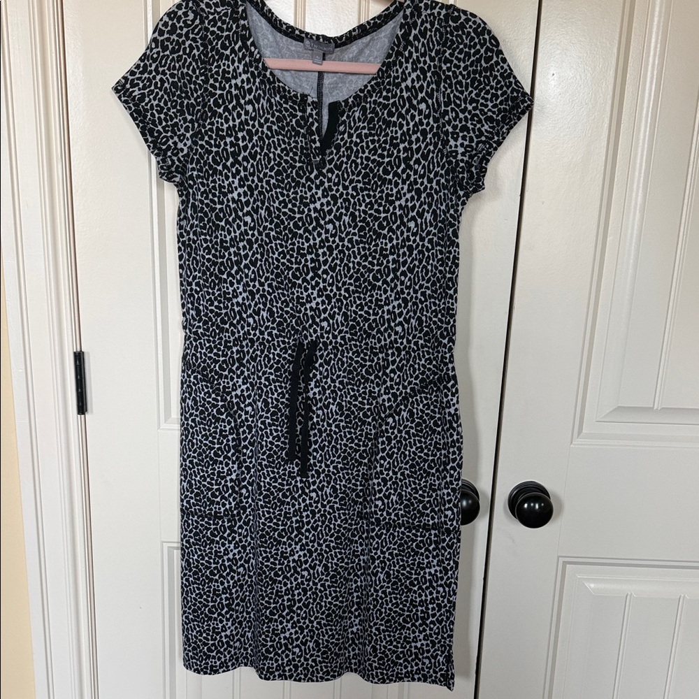Talbots Leopard Print Midi Dress in black-and-white.